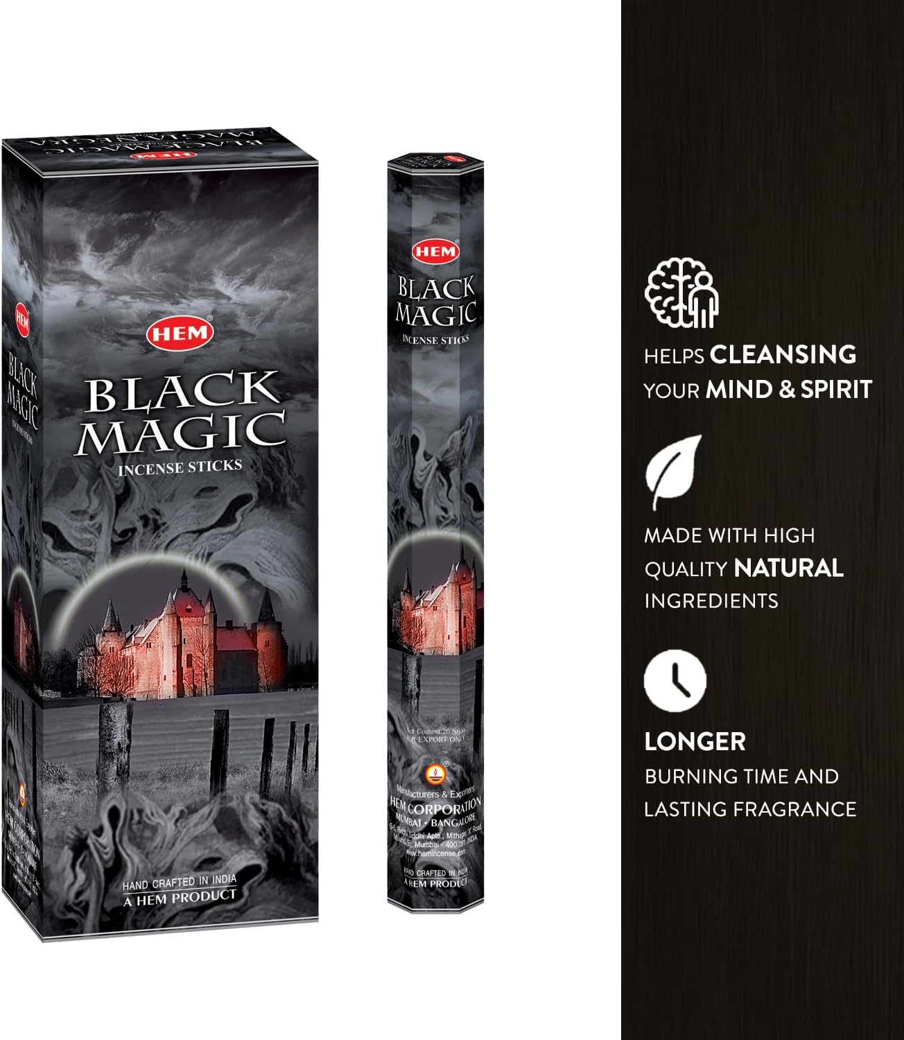 Hem Black Magic Incense Sticks (120 Sticks, 6 Boxes Inside) - 9 Inches Long, 20g per Box - Perfect for Meditation, Rituals & Cleansing