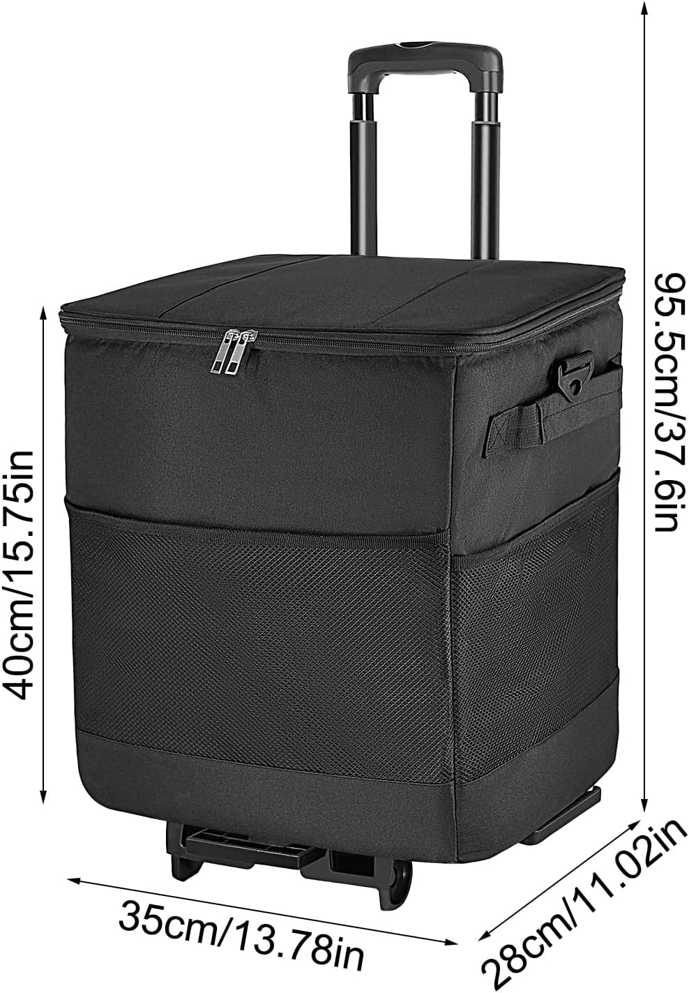 車輪とハンドル付きクーラー - 漏れ防止 断熱 ソフトクーラーバッグ - 再利用可能 断熱ボックス ポータブルカート 旅行 キャンプ