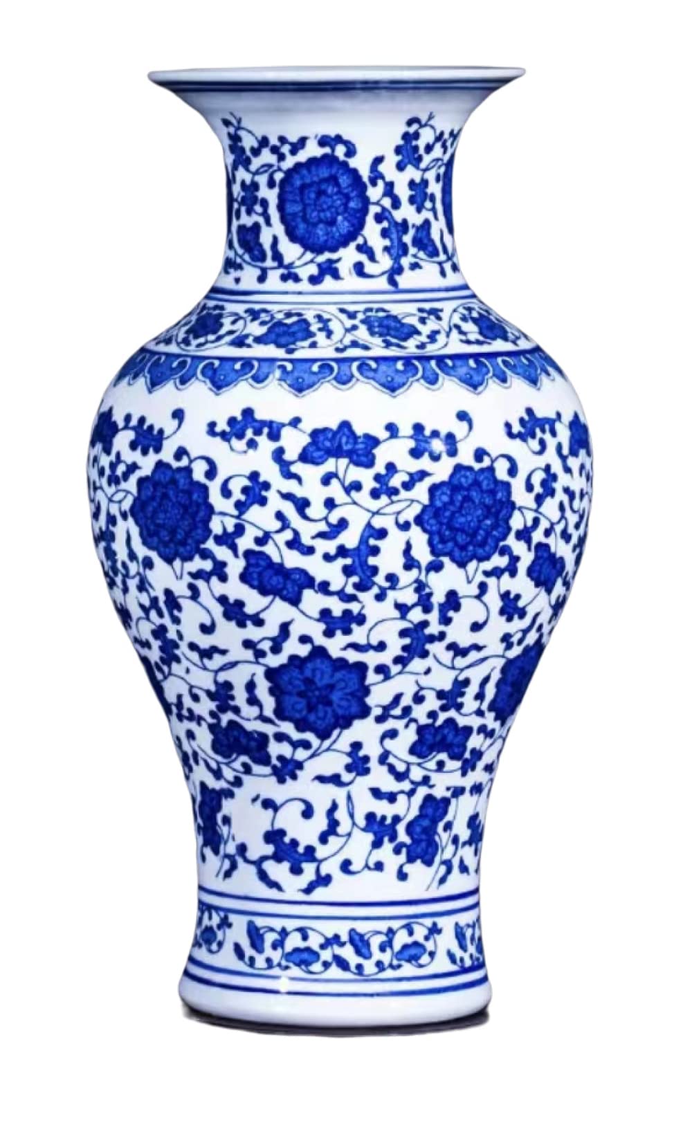 Jarrón decorativo estilo chino, jarrones de cerámica clásicos para decoración del hogar, jarrón de cerámica de porcelana retro china con pintura de peonías, B 32 x 18 cm