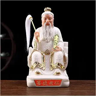 Wealth Prosperity Statue Hand-Carved Buddha Statue Lifelike White-haired Kind Old Man Chinese Classic Ornaments Indoor Statue Nice Gift (White/Blue) Feng Shui Statues