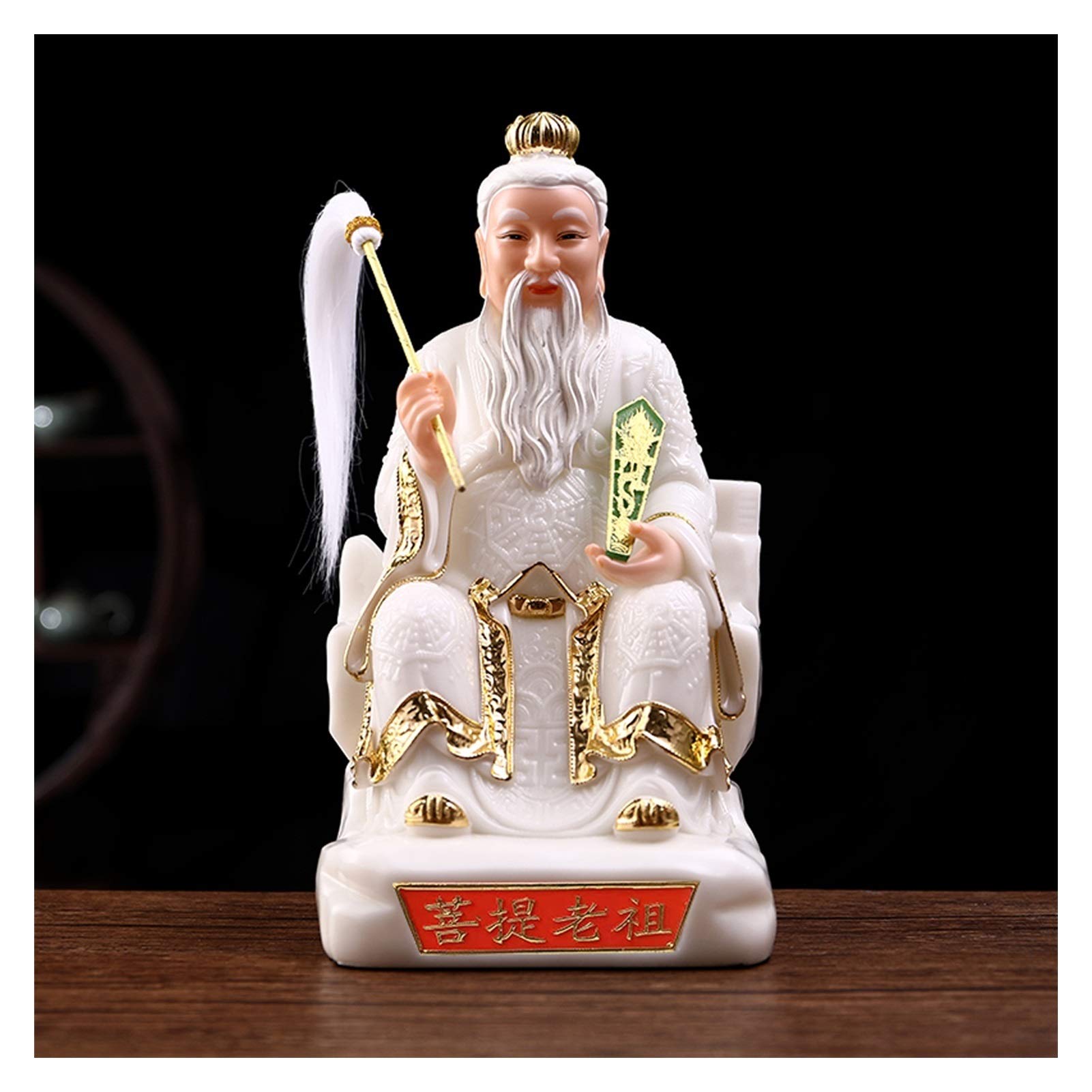 Wealth Prosperity Statue Hand-Carved Buddha Statue Lifelike White-haired Kind Old Man Chinese Classic Ornaments Indoor Statue Nice Gift (White/Blue) Feng Shui Statues
