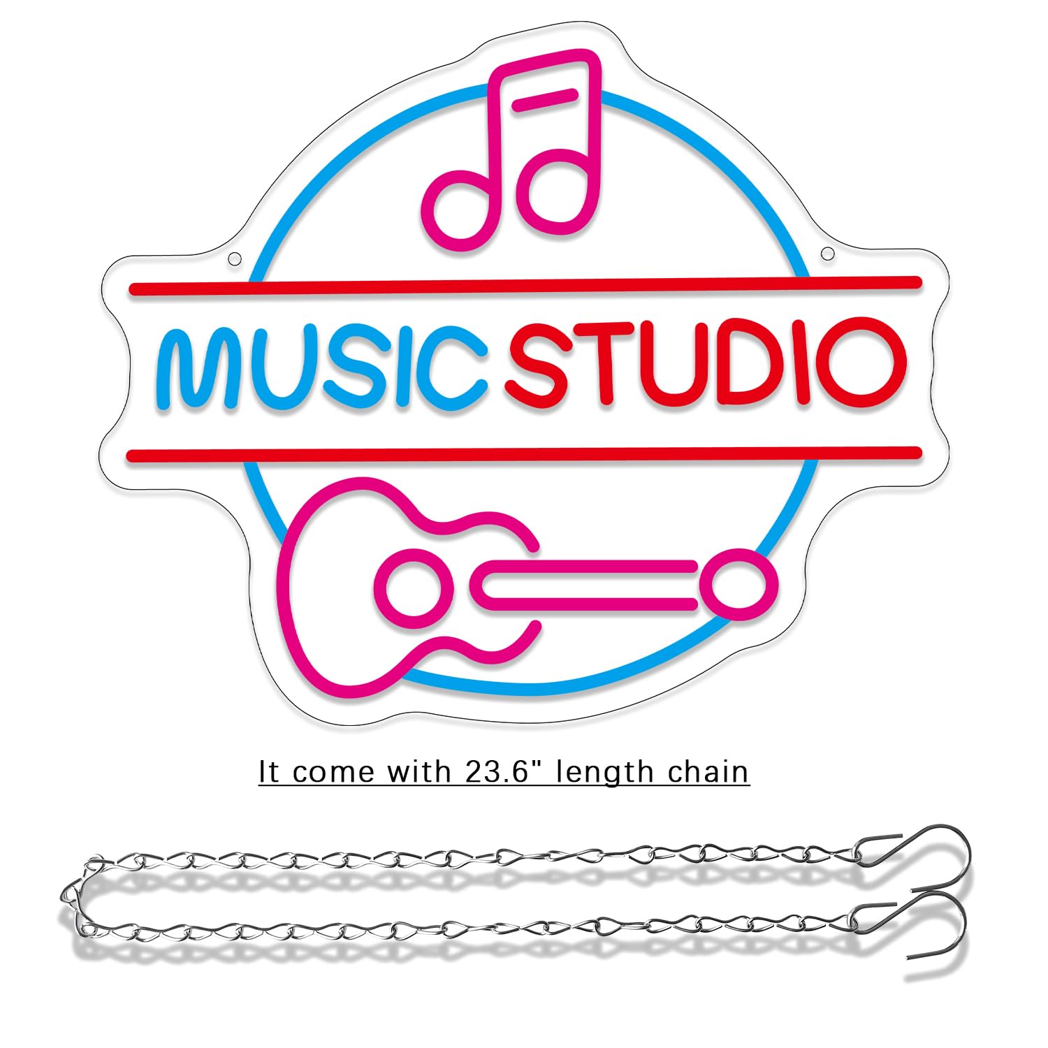 Panel de neón LED de intensidad variable - Decoración de pared para estudio de música con guitarra y notas en rosa - Live Concert