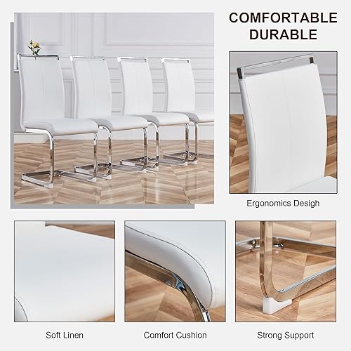 Miniatura 6 de AZmac Juego de mesa de comedor de cristal para 4, juego de mesa de comedor de 63 pulgadas para 4, mesa de cocina moderna y 4 sillas de comedor de