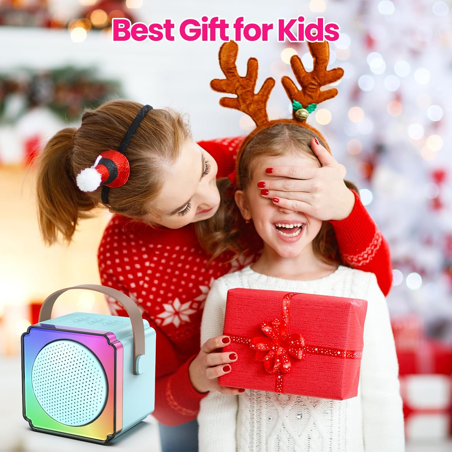 Mini Karaoke Machine, Portable Karaoke Machine with 2 Wireless Microphones, Gifts for Kids, Adults, Girls Boys Birthday Easter Toys, Age 3-12+ Year Olds, Bluetooth Speaker, 1 Bag, for Party (Blue) - Image 2