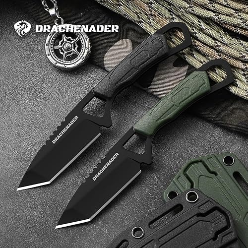 Vista 19 de Fulltang - Cuchillo de cuello pequeño, pequeño cuchillo de cuello Tanto con funda y collar, mini cuchillo para exteriores, negro A-Negro