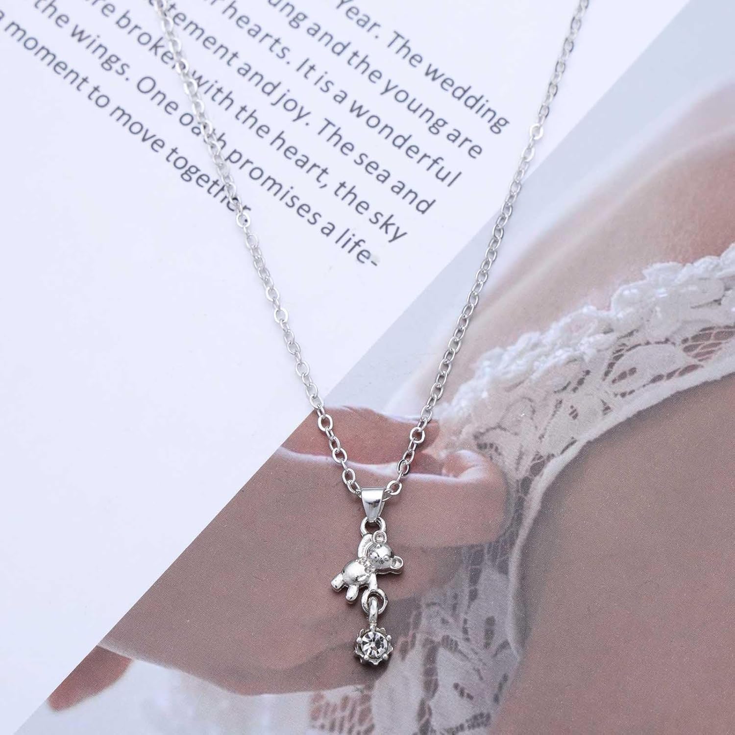 Bohemian Crystal Bear Choker Necklace Silver Cz Dot Bear Pendant Necklace 3D Bear Collar Necklace Rhinestone Bear Chain Necklace Jewelry for Women Gifts - Image 3