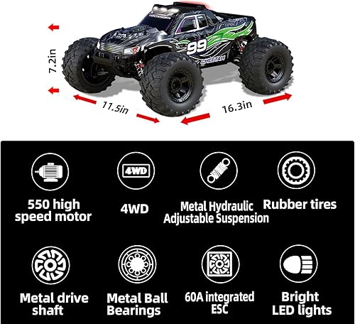 Miniatura 4 de Limodgo Auto de control remoto rápido para adultos 110 grandes Hobby rc, versión de actualización de motor 550, 35 MPH, autos RC de alta velocidad,