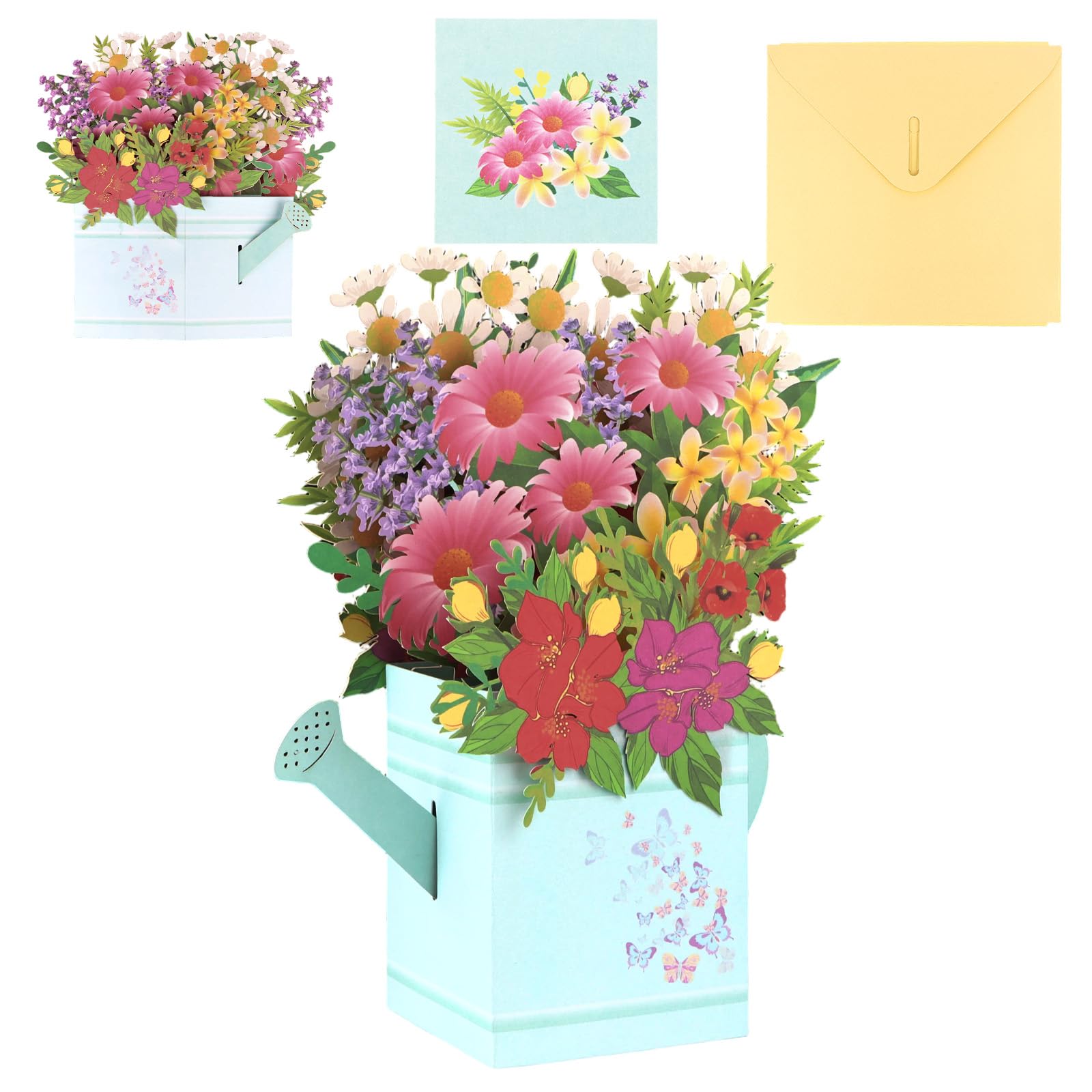 Esitrormi 3D Pop Up Watering Can Flower Bouquet Card - Valentines Birthday Get Well Soon Anniversary Mother's Day Card with Envelope for Her Him Wife Husband Girlfriend Boyfriend Mum Dad