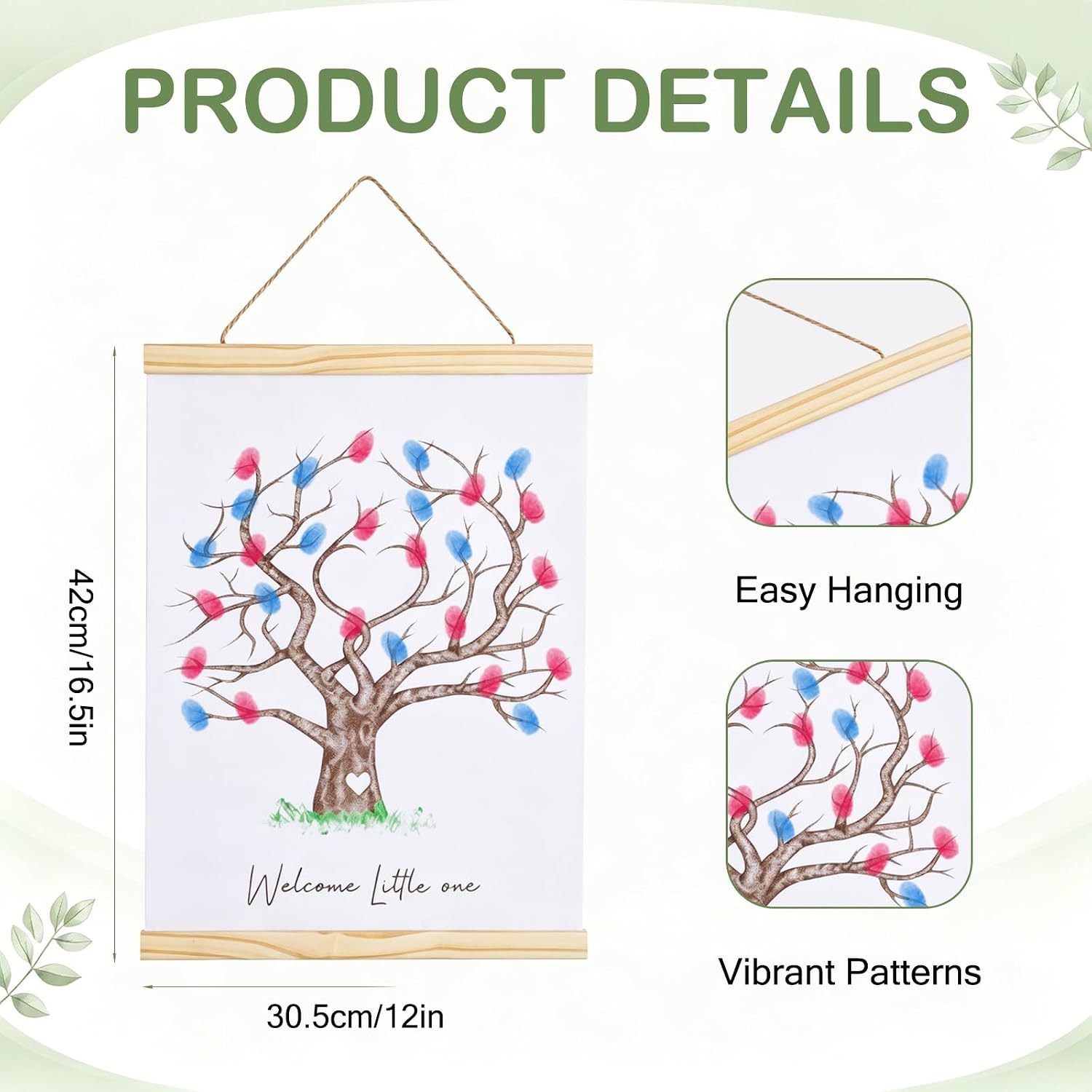 Gender Reveal Fingerprint Tree Canvas Thumbprint Guest Book with 2 Ink Pads