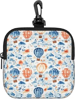 Watercolor Hot Air Balloon Organizer Pouch 4.1 In,Square Waterproof Storage Bag Case With Zipper For Cable Keys Usb Flash Drive
