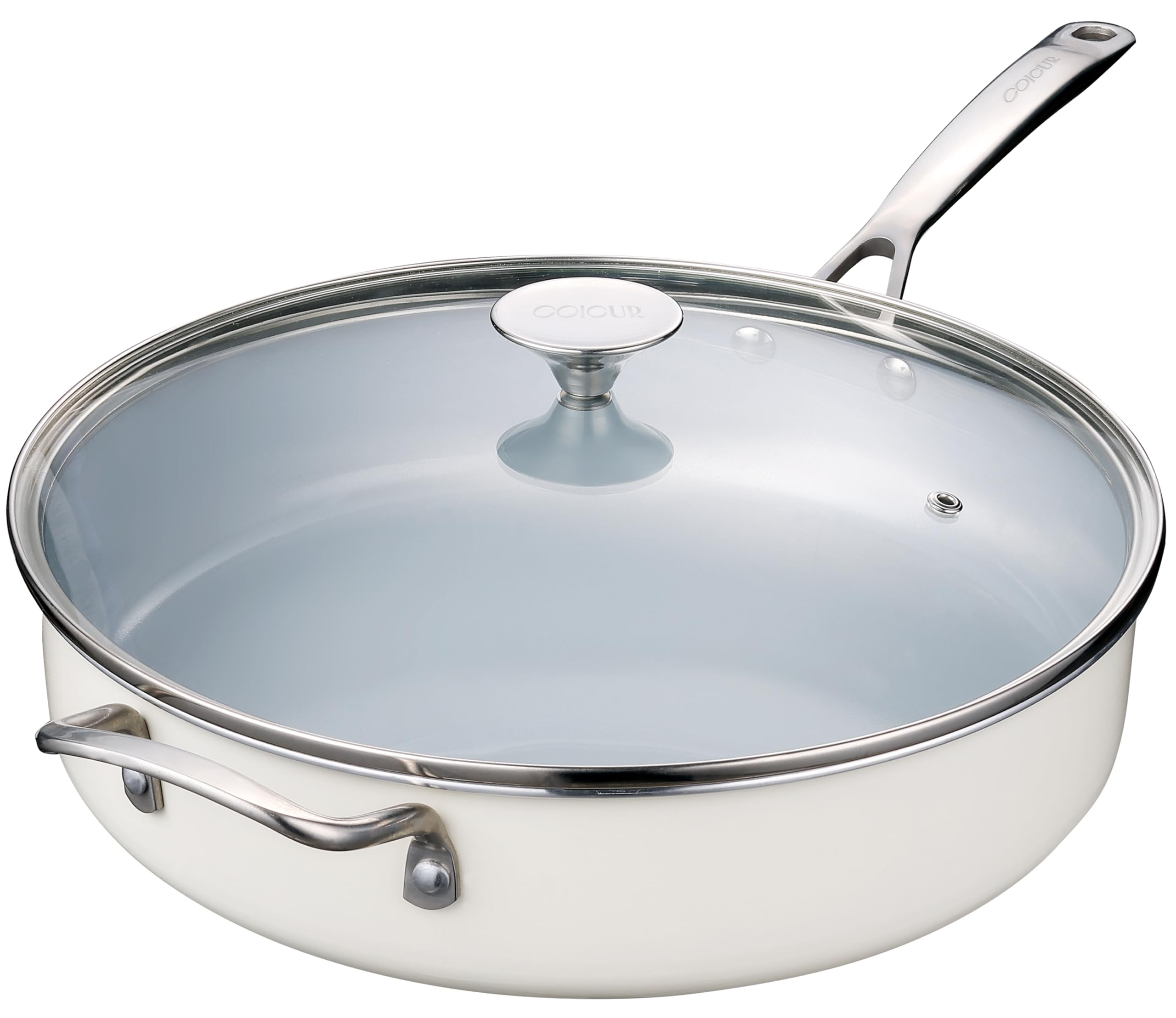 Bratpfanne 30cm，Pfanne mit Deckel Antihaft-Keramikpfanne, Induktion mit Edelstahlgriff und Deckel PTFE‑frei / PFOA‑frei / PFAS‑frei, Backofenfest, Spülmaschinenfest Cremeweiß