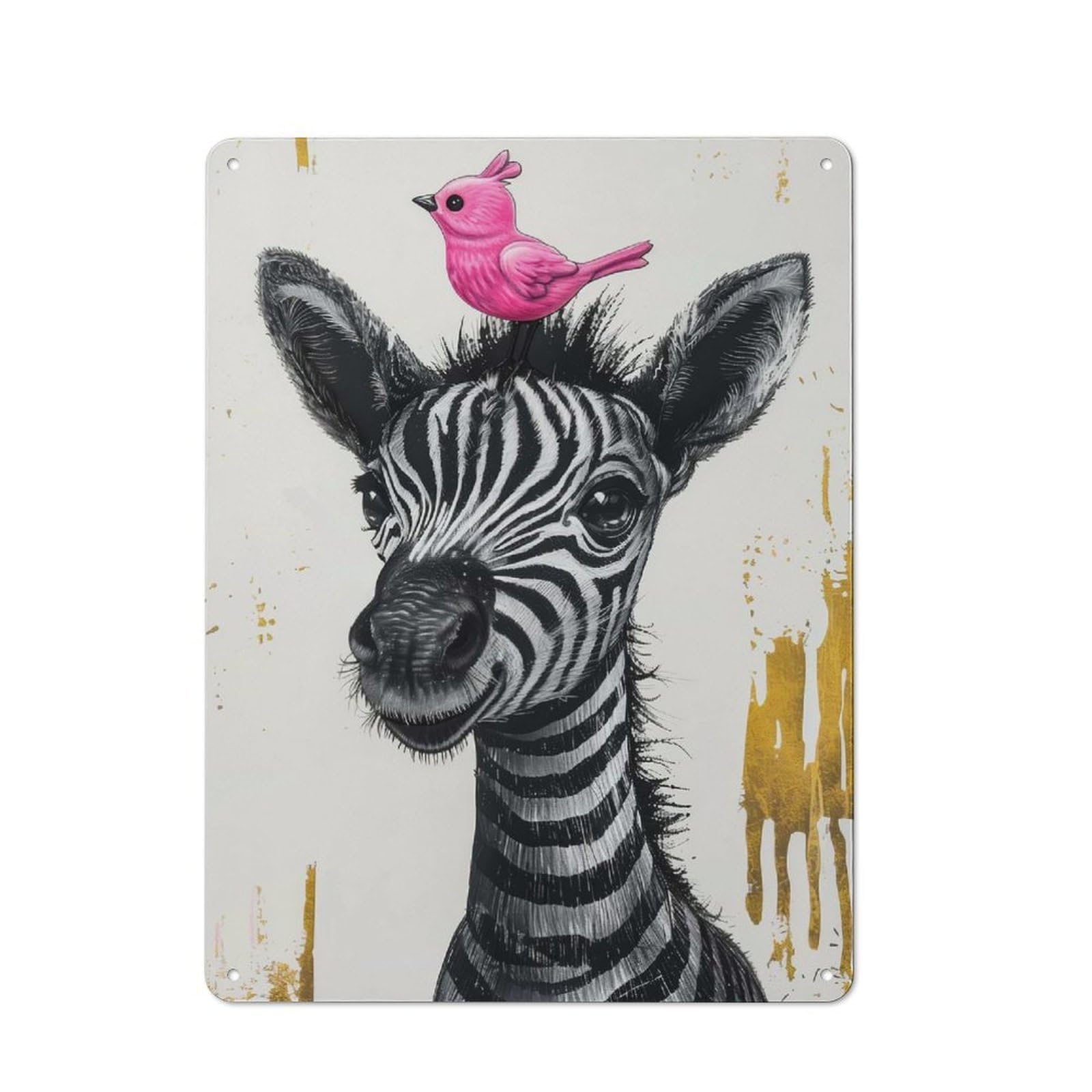 Junmoney Whimsical Zebra And Bird Metal Plaque 40X30cm With For Hallway Wall, Retro Decor, For Themed Interiors In Hallways And Entrance Areas