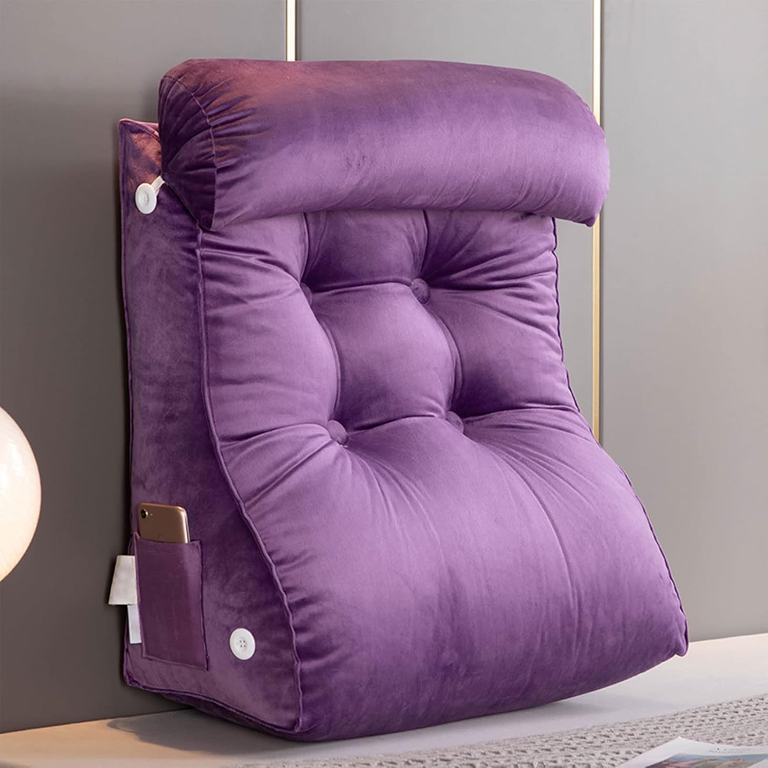 Coussin de soutien lombaire grand format lavable pour dormir et lire au lit de 55cm
