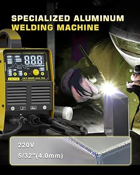 Haxiaoer Aluminum TIG Welder AC/DC 240V with Pulse, [Large LED Display] 200A Digital Inverter AC Pulse TIG/AC TIG/DC Pulse TIG/HF TIG/ARC Welding Machine HXT200P AC DC Pro (Yellow, 200A ac dc)