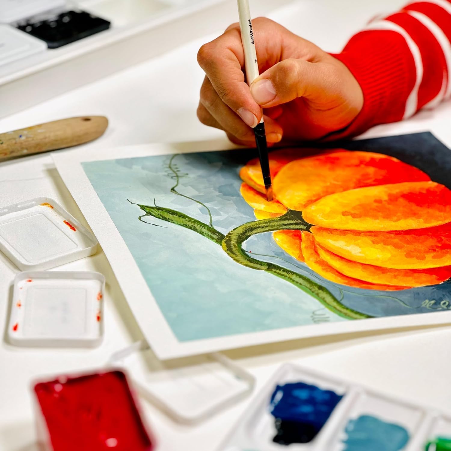 Gouache and Watercolor Artist Bundle - 42 Colors Gouache Paint Set + 2 Watercolor Paper Pads, 24 Sheets Each, 140 lb, Textured Surface - Professional Art Supplies for Students, Beginners, Ad