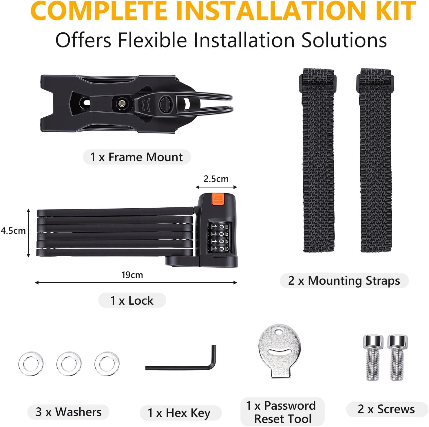 Folding Bike Lock, 4 Digit Combination High Security Anti Theft Lock, Compact Folding Bike Lock with Mount Bracket for Bikes, Scooters and Motorcycles