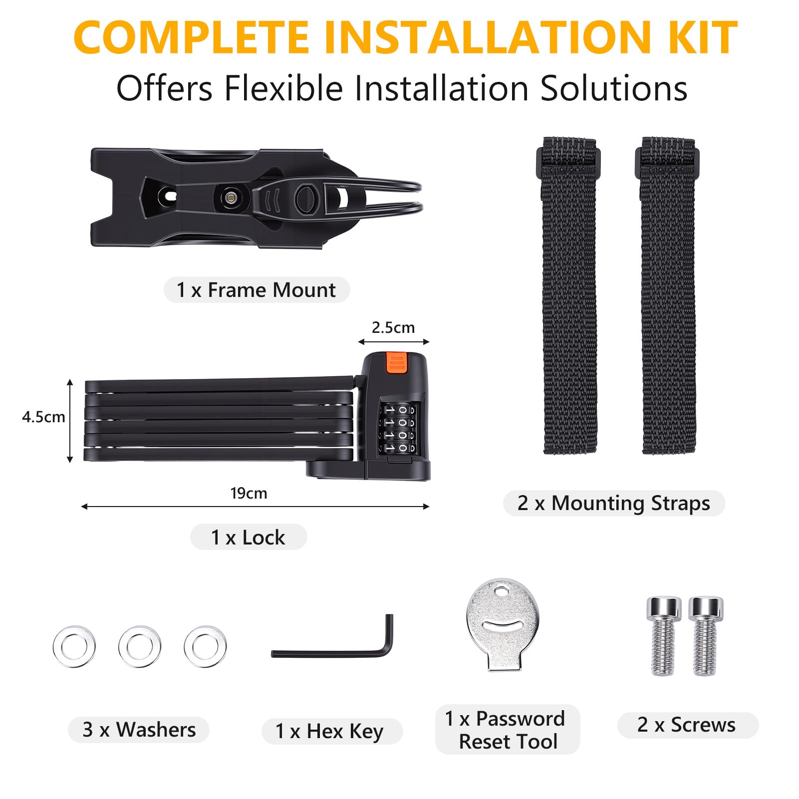 Antirrobo plegable para bicicleta, antirrobo de alta seguridad de combinación de 4 dígitos, antirrobo plegable compacto con soporte de fijación para bicicletas, scooters y motocicletas