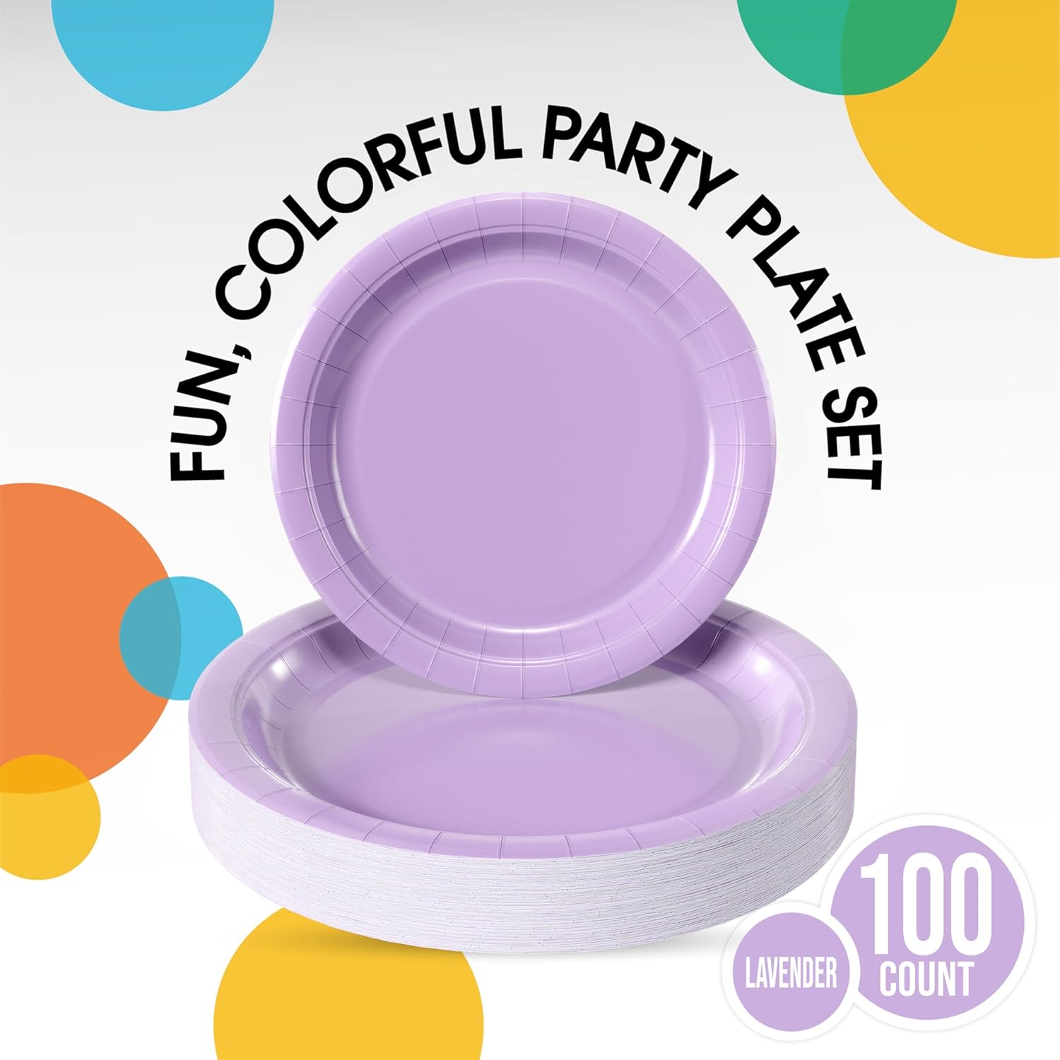 Exquisite Lavender Paper Plates Disposable Heavy Duty 100 Pcs - 50-7" & 50-9" Lavender Disposable Plates For Party Heavy Duty Paper Plate 350 GSM Birthday Party Supplies Plate Set