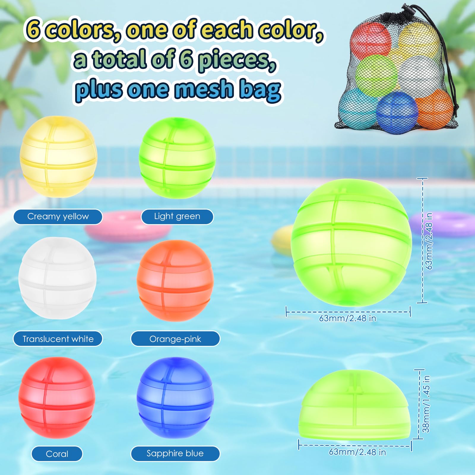 Palloncini Acqua Riutilizzabili –12 Pezzi Bombe d’Acqua in Silicone,Doppia Apertura a Riempimento Rapido Autosigillanti – Giocattolo da Piscina,Spiaggia,Giardino Esterno per Bambini 6+ Anni