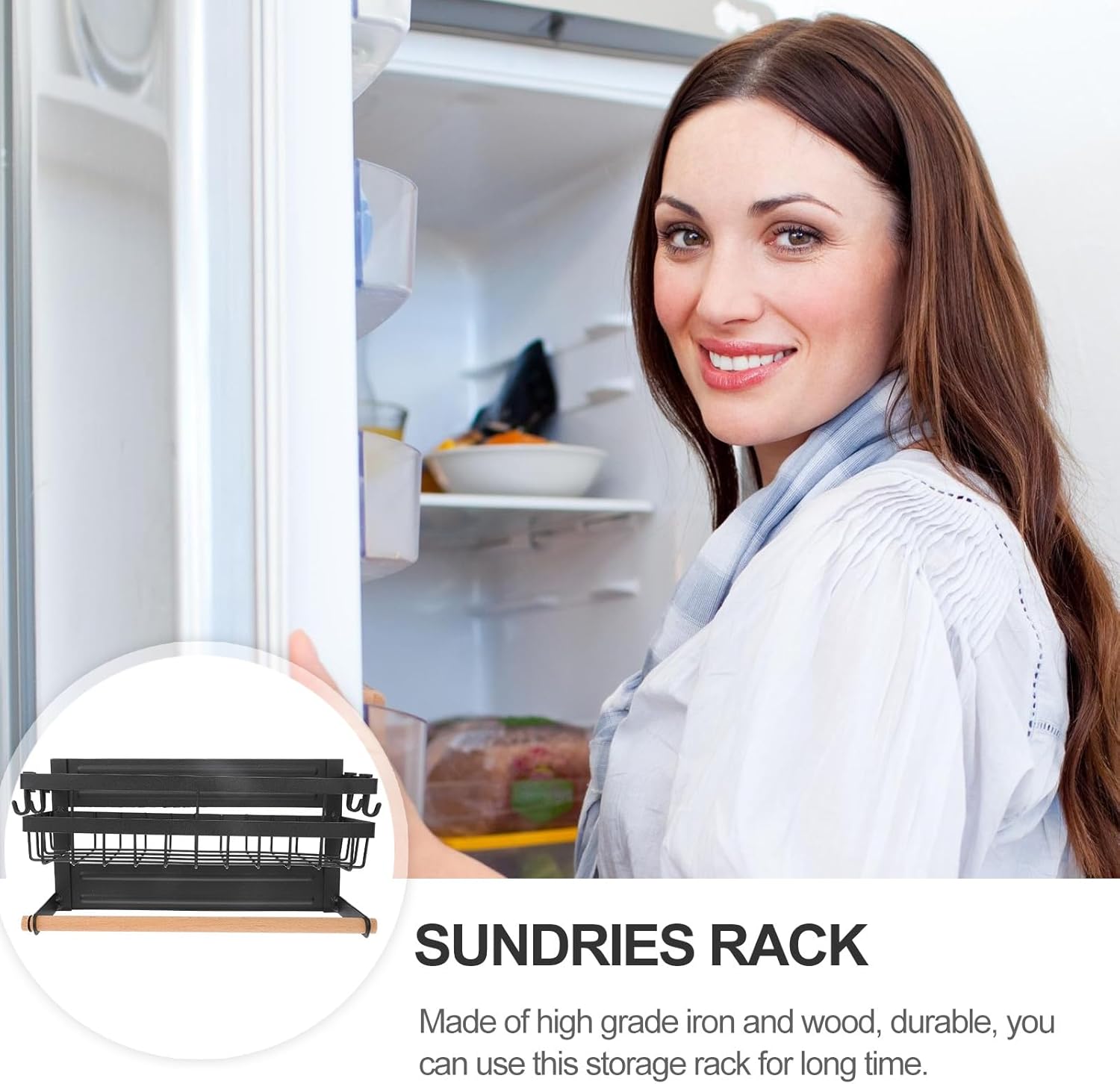 SAFIGLE Wall-Mounted Bathroom Kitchen Storage Shelf, Punch-Free Mesh Single-Layer Rack, Black Multi-Functional Sundries Holder for Refrigerator Side, Home Organization Rack