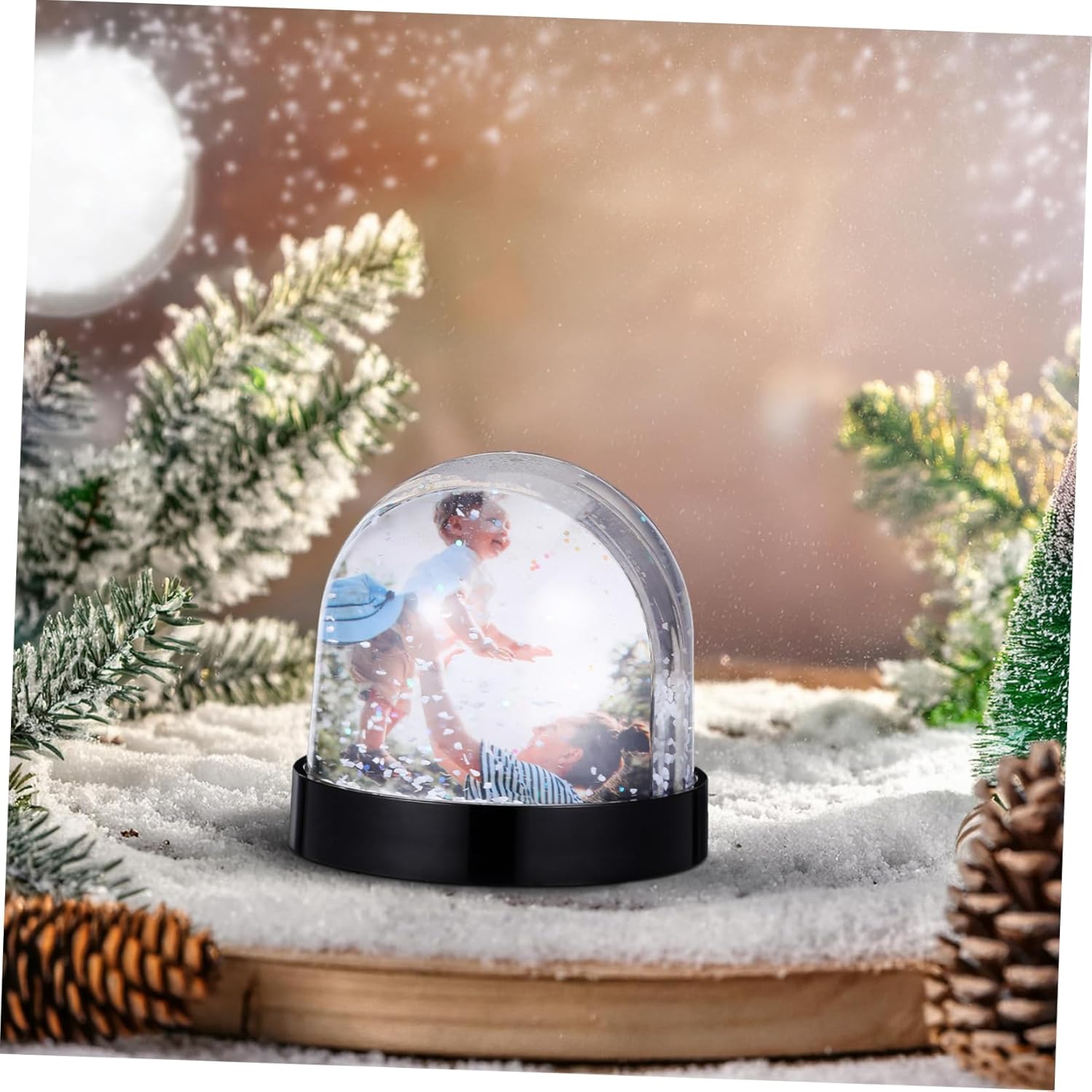 Cabilock 4pcs Sublimation Photo Snow Globe Kit Snow Globe for Birthday Valentine Day Includes Blank Base for Personal Photo Display