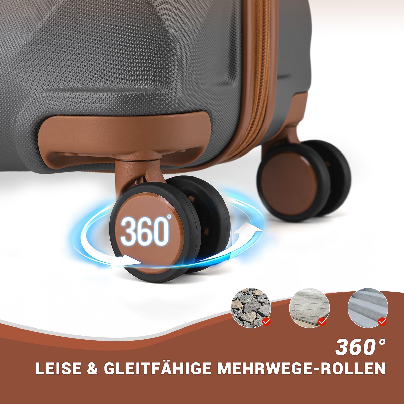 British Traveller 2-Teiliges Kofferset für Paarreise, Hartschalen-Koffer Set Leicht & Robust, 34L+57L, Zweiteiliges Gepäckset mit 360° Spinner Räder, TSA Zahlenschloss, Grau