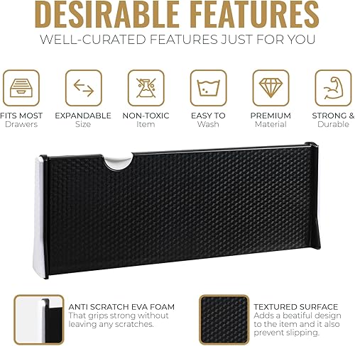 Miniatura 3 de RAPTUROUS Separadores de cajones ajustables, paquete de 4 unidades, 4 pulgadas de alto, 11-17 pulgadas de largo, organizador de cajones de tocador