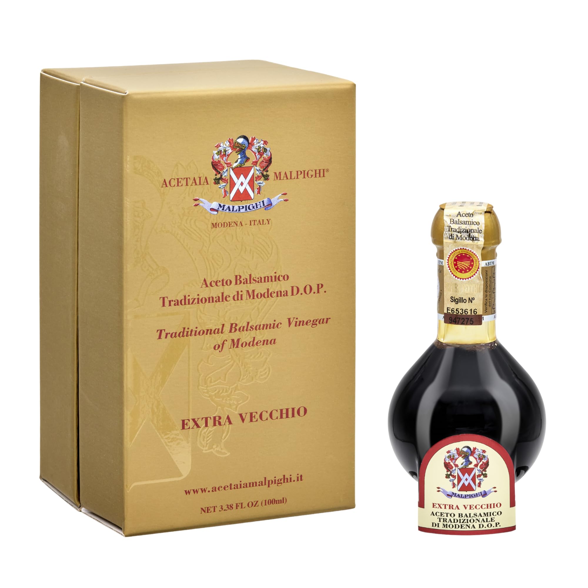 Acetaia Malpighi – Tradycyjny Balsamiczny Ocet z Modeny DOP Extravecchio, Ponad 25 Lat – 100 ml – Tylko Gęsty Moszcz – Wybór dla Haute Cuisine