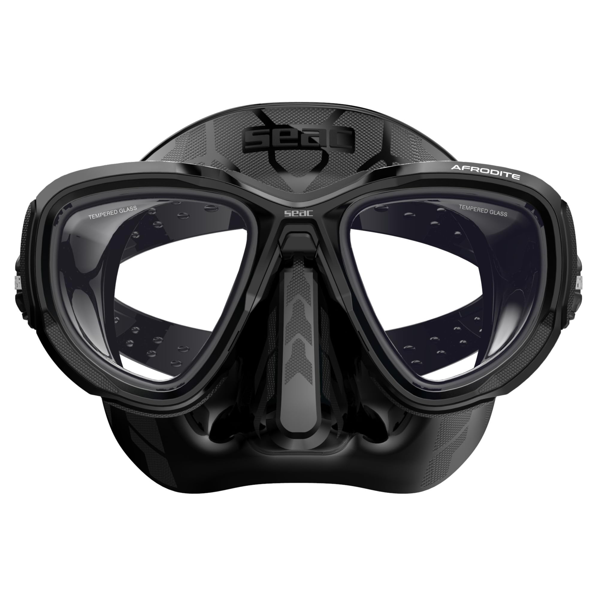SEAC Afrodite – Máscara de Buceo de Bajo Volumen con Lentes de Cristal Templado 3 mm, Faldón de Silicona Suave, Hebilla 3D Ajustable y Compatible con Lentes Ópticas Correctivas (-1.0 a -6.0)