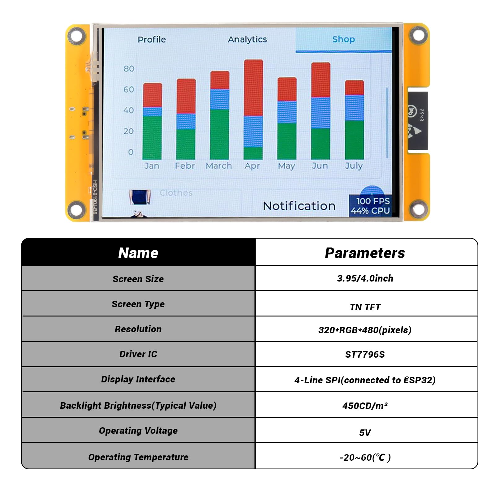 Pantalla táctil de 4.0 pulgadas 320x480 con pantalla ESP32-32E ESP32 con WiFi+BT, módulo de pantalla LCD TFT ST7796S para Arduino IoT