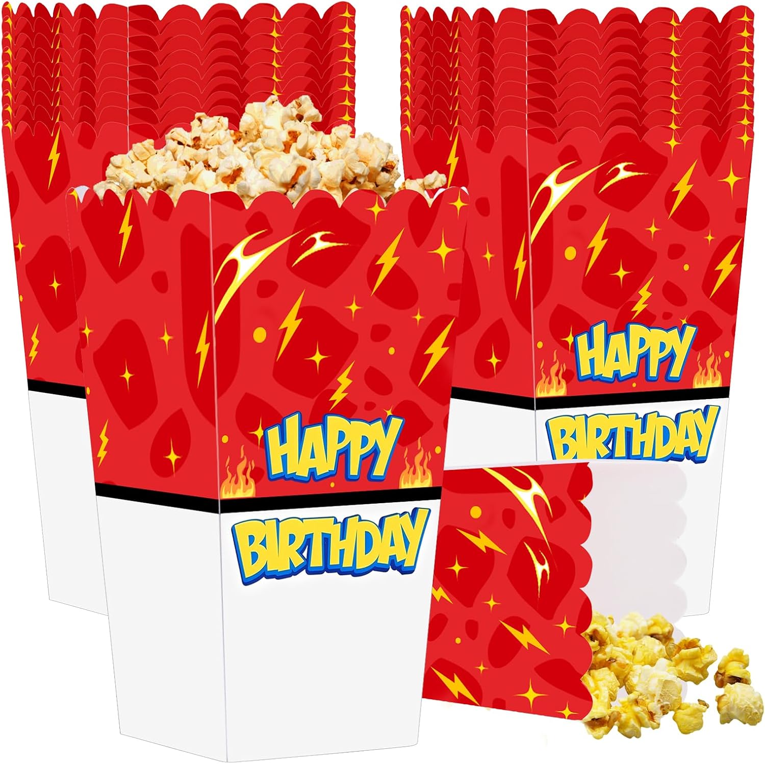 20 Pcs Cartoon Animation Popcorn Boxes Happy Birthday Popcorn Box Red and White Snack Box for Birthday Party Decoration Supplies