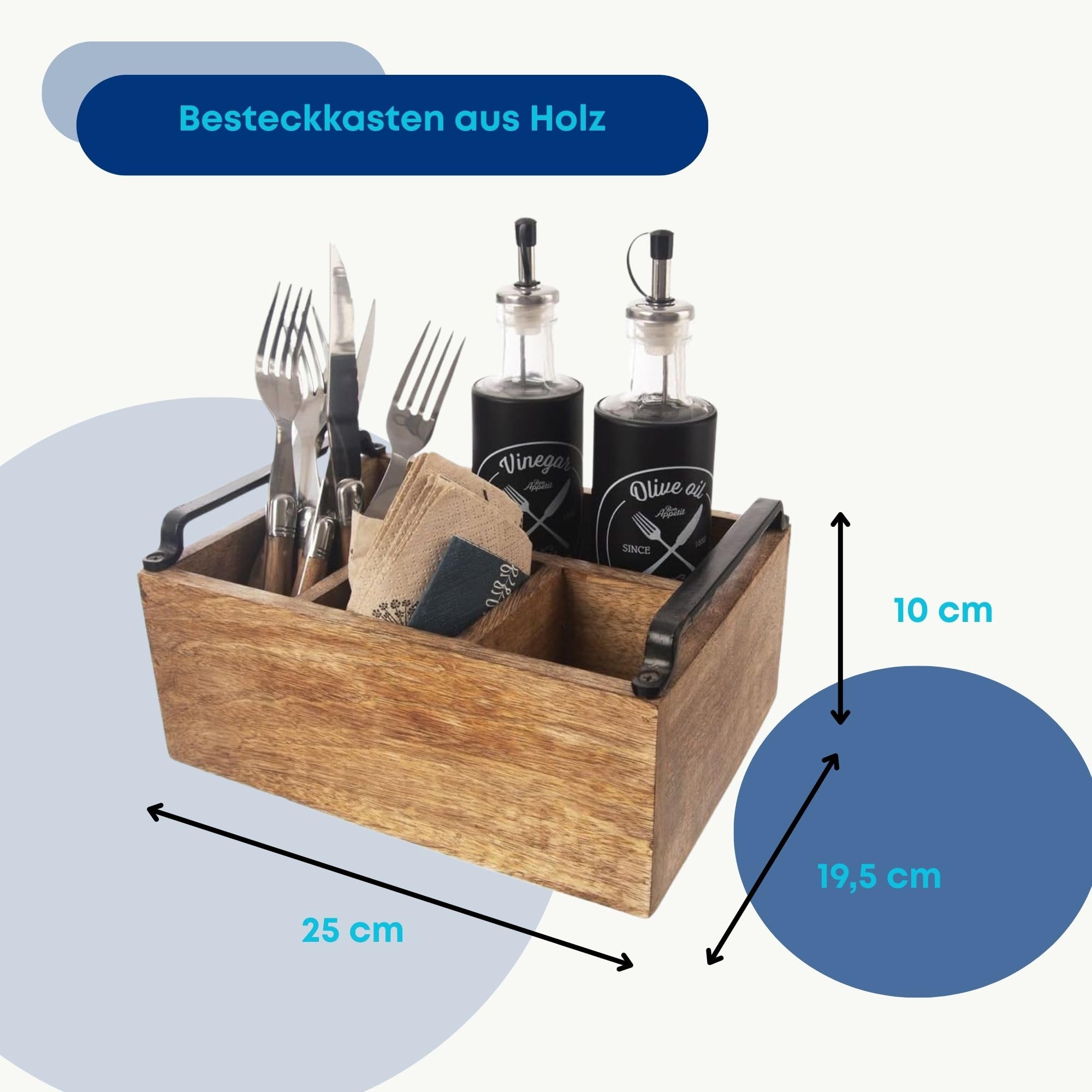 orion group Holzbehälter Besteckhalter Besteckkorb Besteckkasten Besteckständer mit 4 Fächern für Besteck Saucen Servietten und Gewürze
