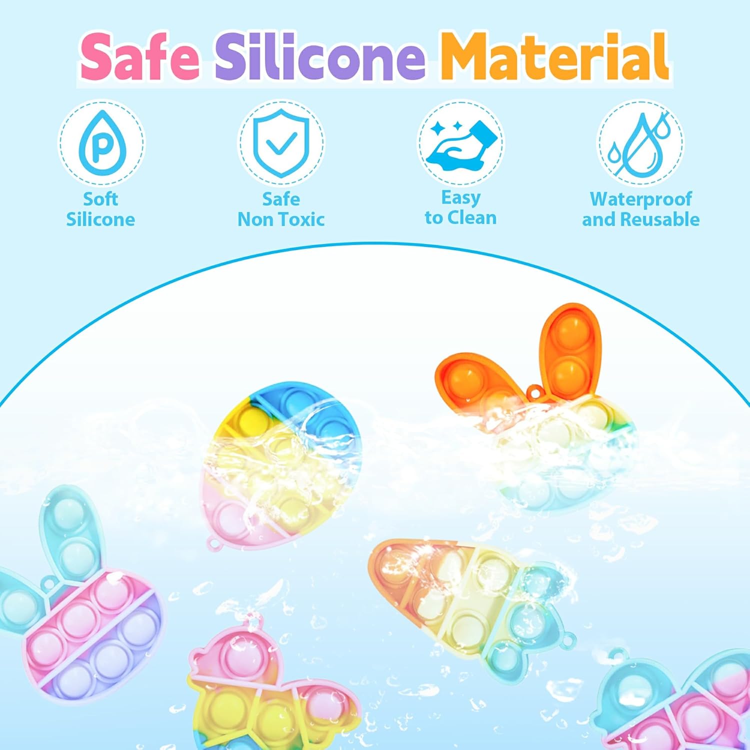 12 Pcs Kids Easter Fidget Keychain Toys, Mini Push Bubble Sensory Stress Toy, Toddler Girls Boys Party Favors, Goodie Bag Easter Gifts for Classroom Prize