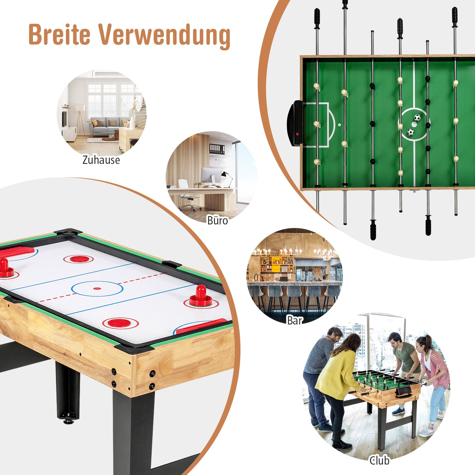 GOPLUS Wielofunkcyjny stół 10 w 1, stół do gry w piłkarzyki, hokej, tenis stołowy, bilard, shuffleboard, kręgle i 4 gry planszowe, zestaw dla dzieci i dorosłych