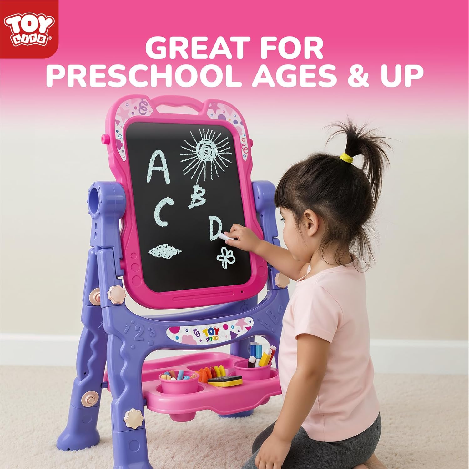 STEAM Life Art Easel for Kids, Double-Sided 4In1 Toddler Easel with Rotable Magnetic Chalkboard & White Drawing Board, Height Adjustable with Magnetic Letters & Numbers Gifts for Boys and Girls - Image 8