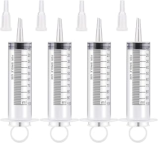 4 Pack 100ml Syringes, Large Plastic Garden Syringe, Dispensing Multiple Uses Measuring Syringe Tools for Scientific Labs, Watering, Refilling
