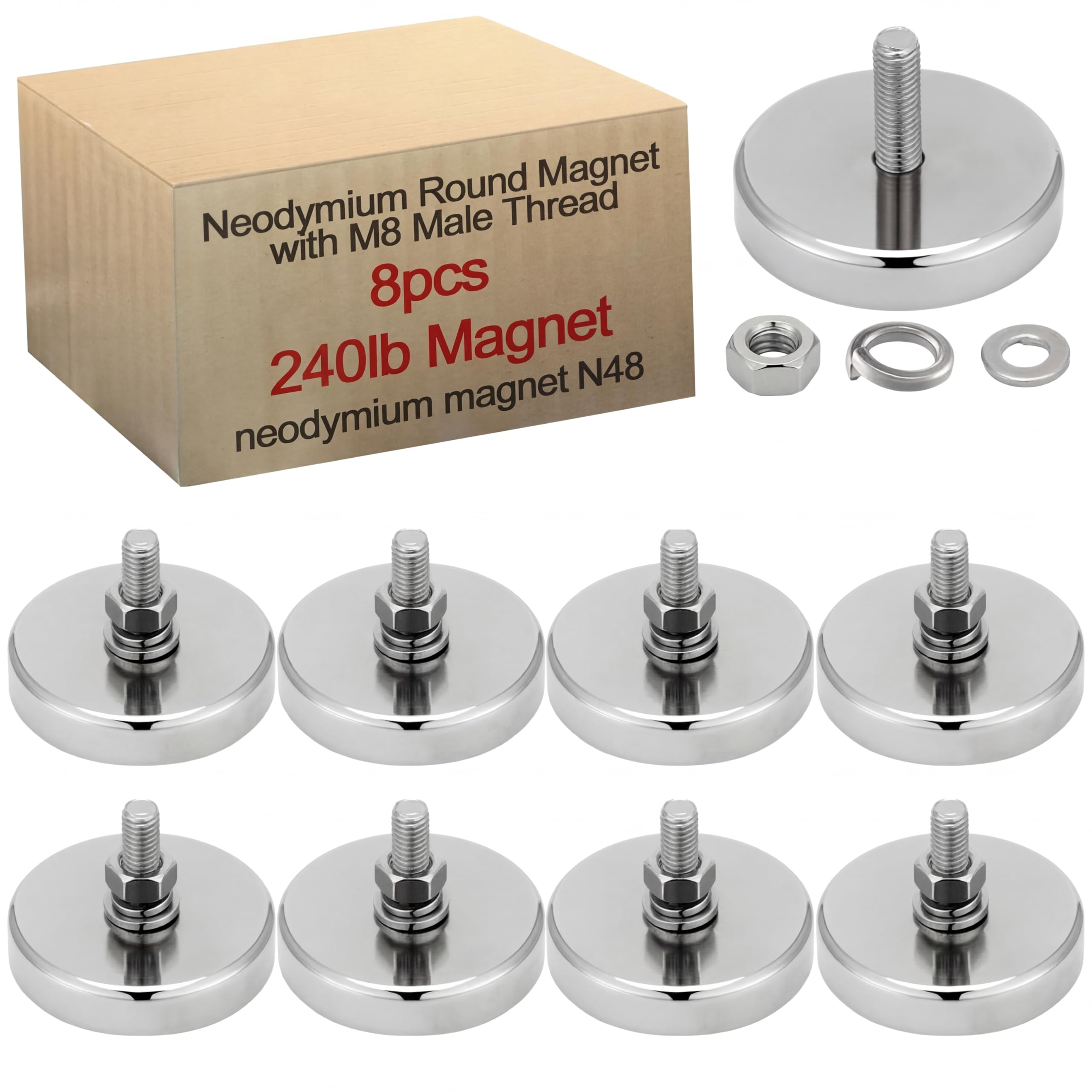 Flutesan 8pc Strong Round Mounting Magnet with Bolt, 1.42"-110lb-M6 Silver — Amazon image 20