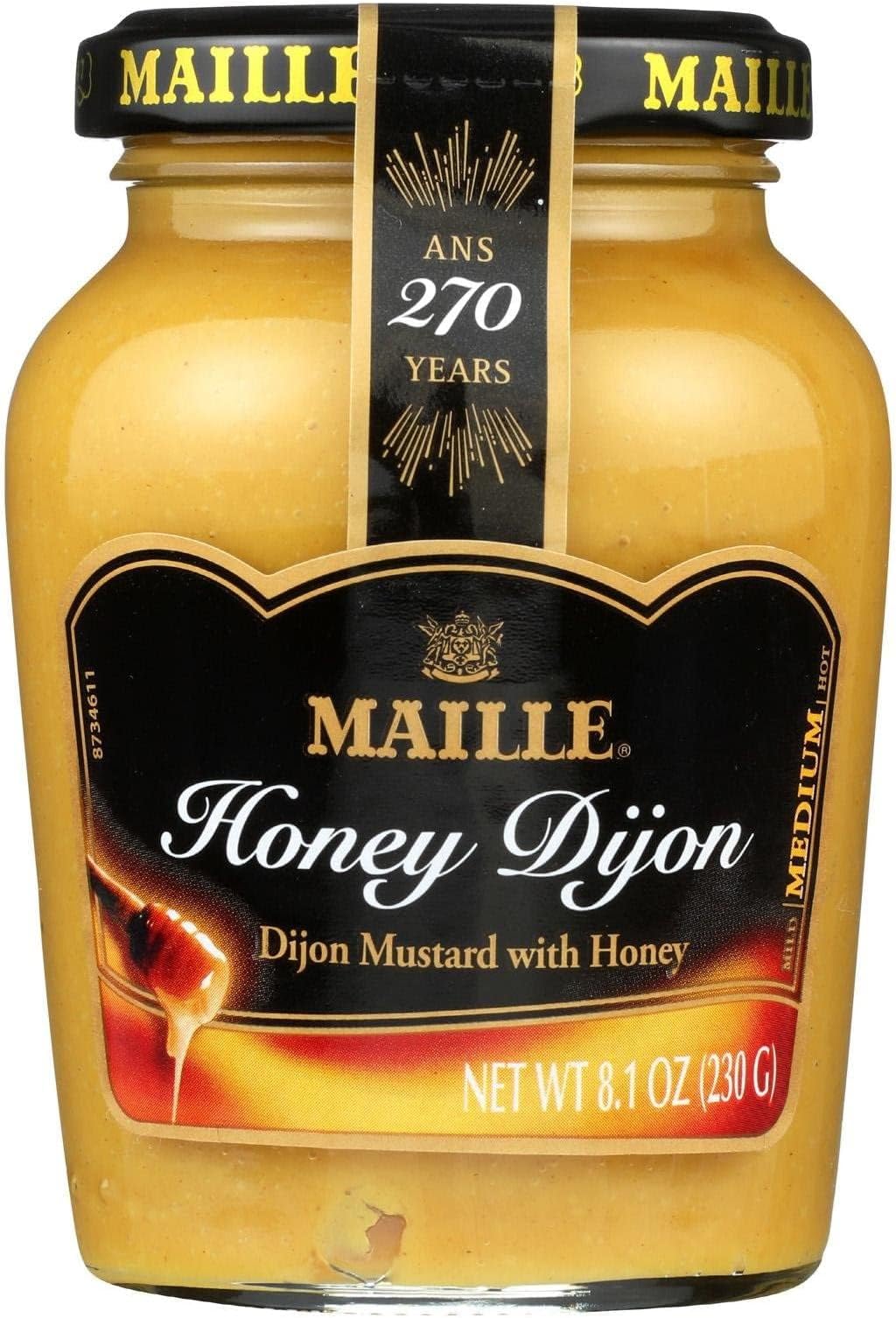 Maille Mustard Honey Dijon for Vinaigrettes, Glazed Vegetables, and Chicken Recipes Gourmet Dijon mustard imported from France, made with real Honey 8.11 oz