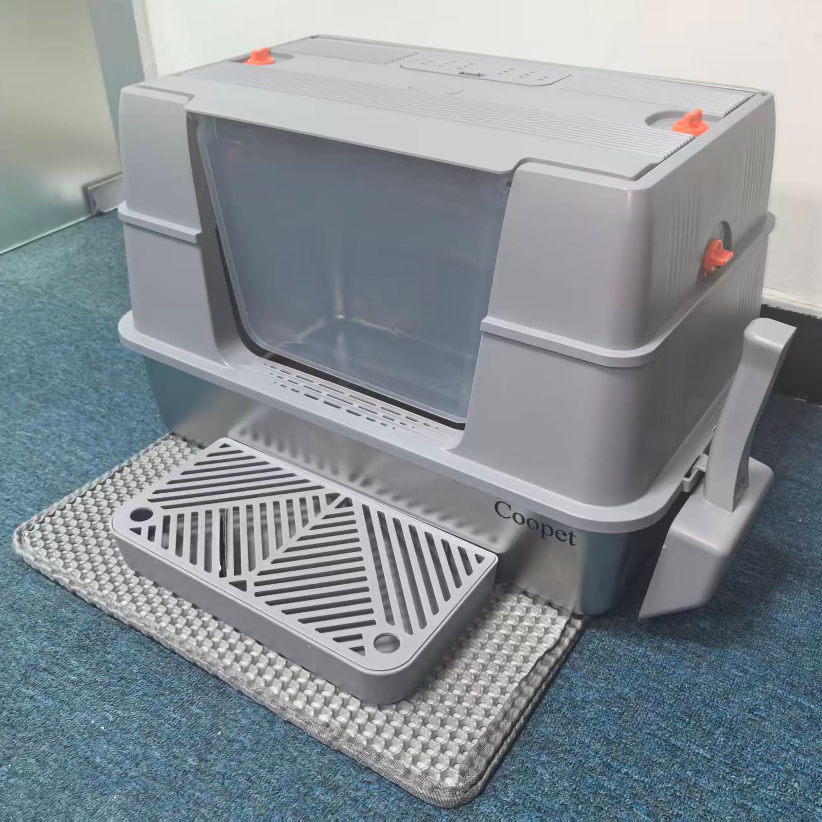 Lettiera per gatti in acciaio inox con coperchio, con ingresso laterale, per gatti di grandi dimensioni, anti-perdite, controllo degli odori con filtro al carbonio, include paletta e tappetino