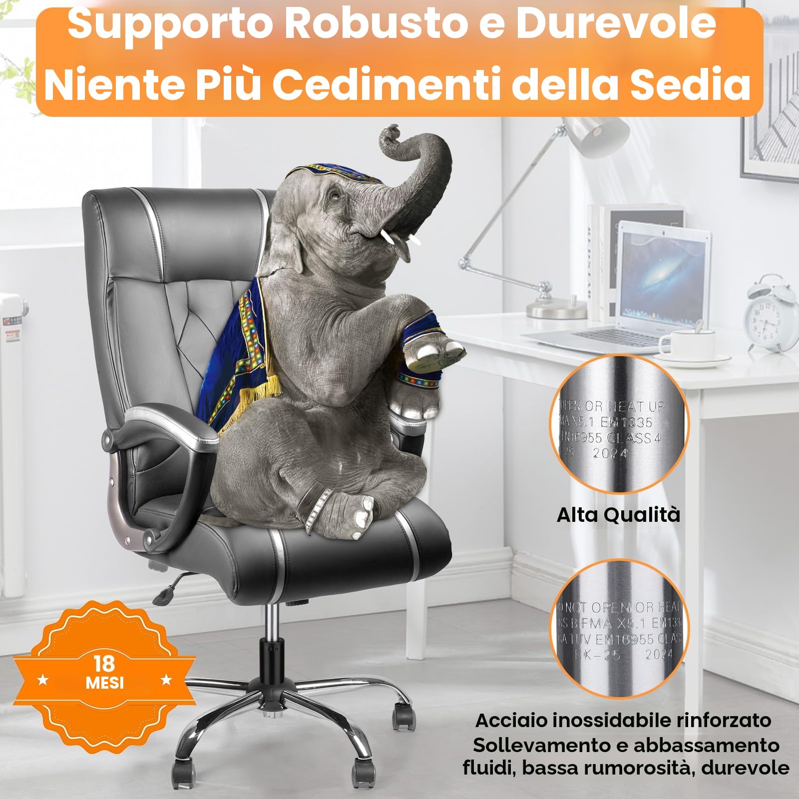 Pistone Sedia Ufficio, Class 4 a Gas di Ricambio 1000 LBS(450kg), Lunghezza 300mm-450mm, di Sollevamento Regolabile per Sedie Girevoli Gaming Ufficio, Nero