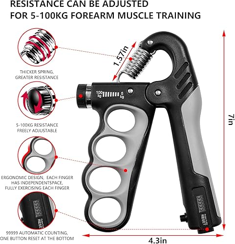 Miniatura 2 de Fortalecedor de agarre de mano  11.0-220.5 lbs Ejercitador de mano ajustable Entrenador de fuerza de agarre para construcción muscular, terapia de