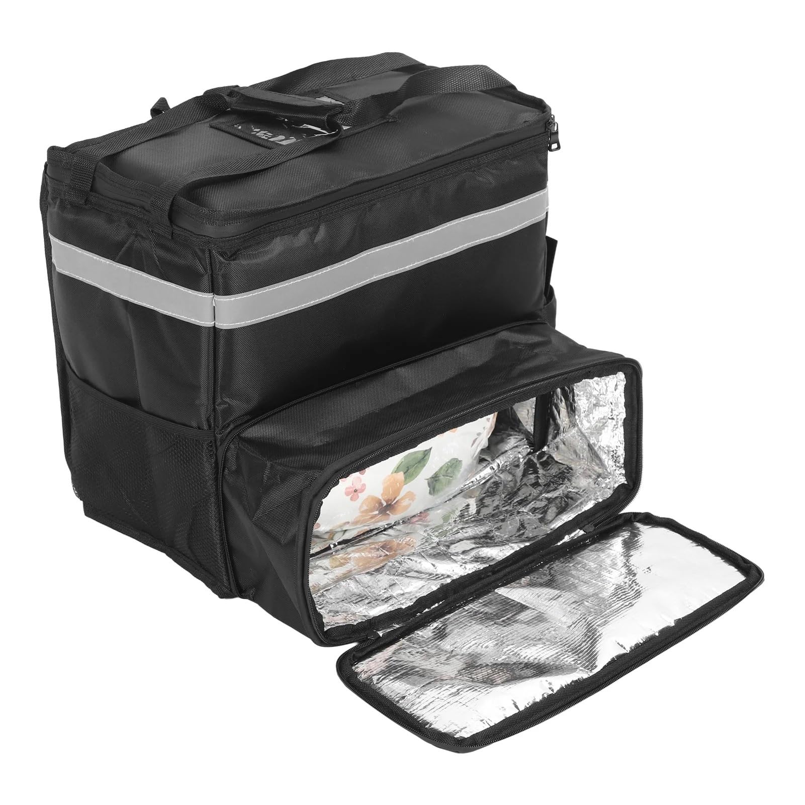 bolsa isotérmica, Mochila cómoda expandible negra con aislamiento, bolsa de entrega gran capacidad, impermeable, 2 placas