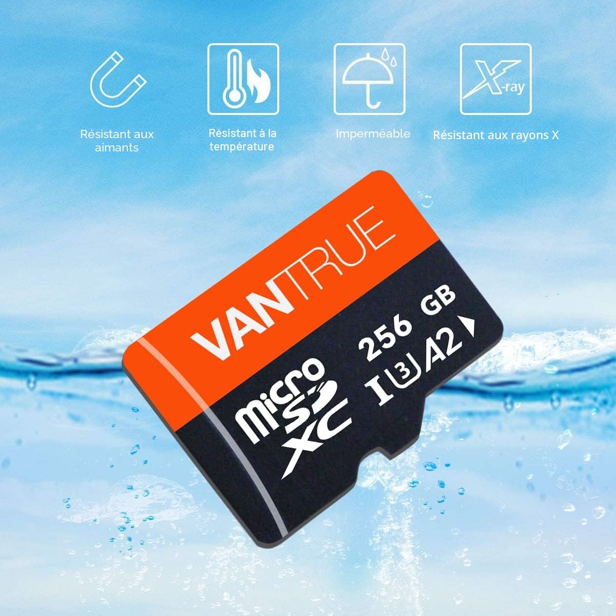 Vantrue 256 Go Carte mémoire microSDXC UHS-I U3 4K avec Adaptateur Compatible avec Dashcam, Smartphone, Tablette, caméra d'action et caméra de Surveillance (256Go)