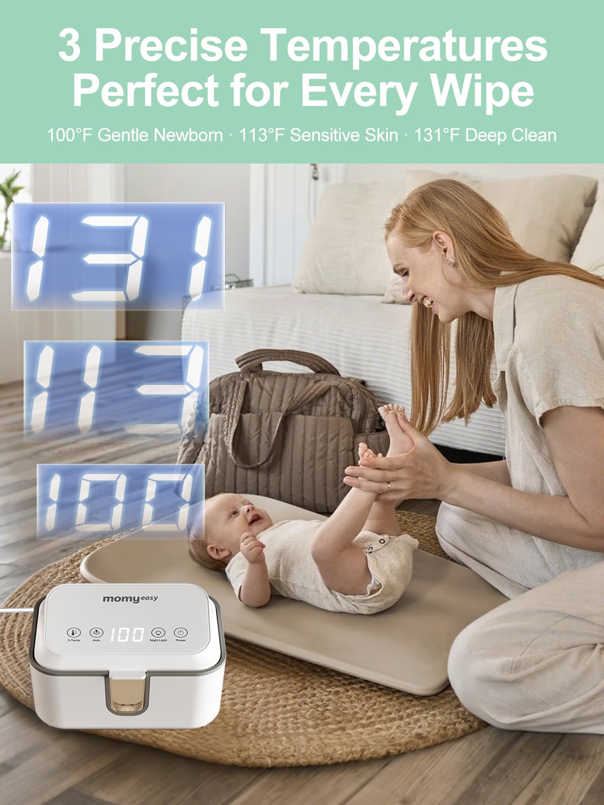 MOMYEASY Chauffe-lingettes pour bébé, distributeur de lingettes de grande capacité avec 3 modes de température, chauffe-couches chauffant uniforme avec veilleuse pour bébés/adultes