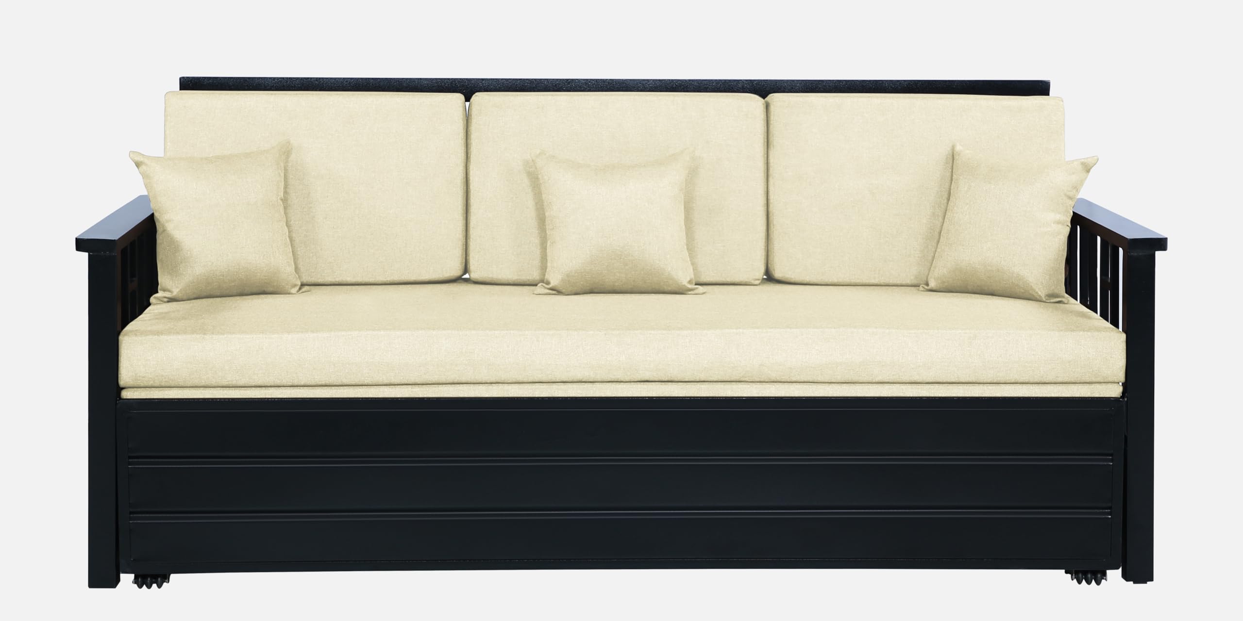 wiki 3 seater metal sofa cum bed with hydraulic storage | single size sofa cum bed | 3 seater sofa set, metal sofa set for, living room, (cream & black)