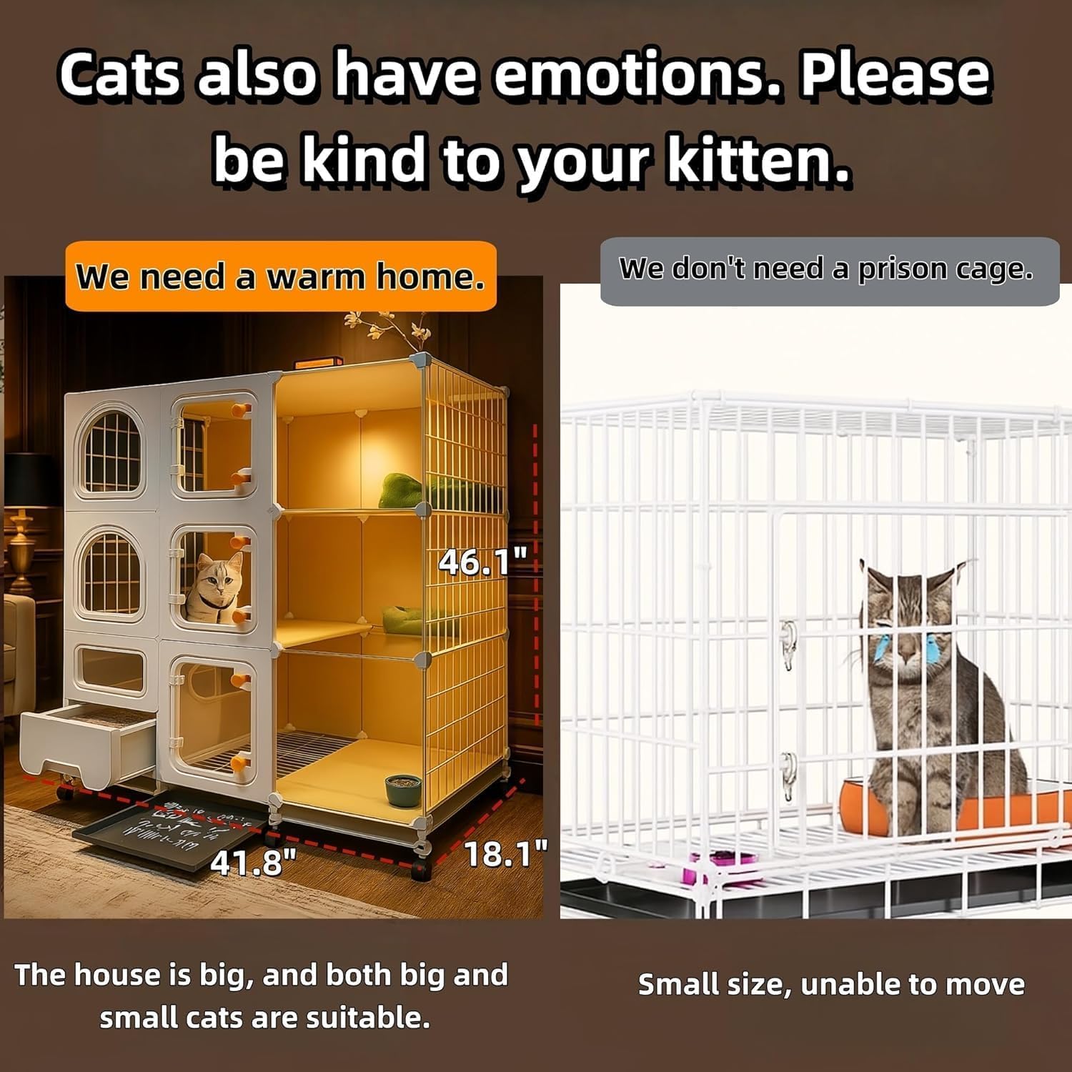 Indoor cat cage with Litter Box, Complimentary Cat Bed, Bow,lcat House with Wheels Outdoor,Large cat Villa Playpen, Small Animal Dog Kennel cat enclosures (42″(L) x18.2″(W) x46.2″(H))