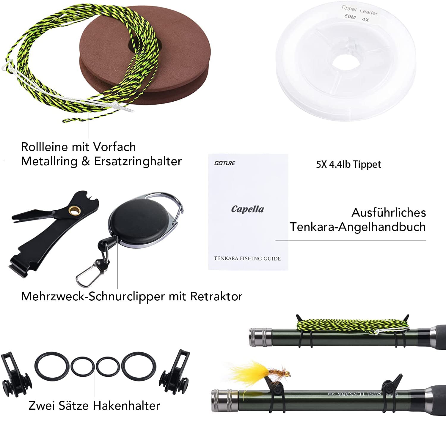 Goture Angelset - Fliegenfischen Angelset mit Teleskop Angelrute und Rolle für Forellen - Freshwater/Saltwater (Tenkara 13 Abschnitte-3.6M-Korkgriff)