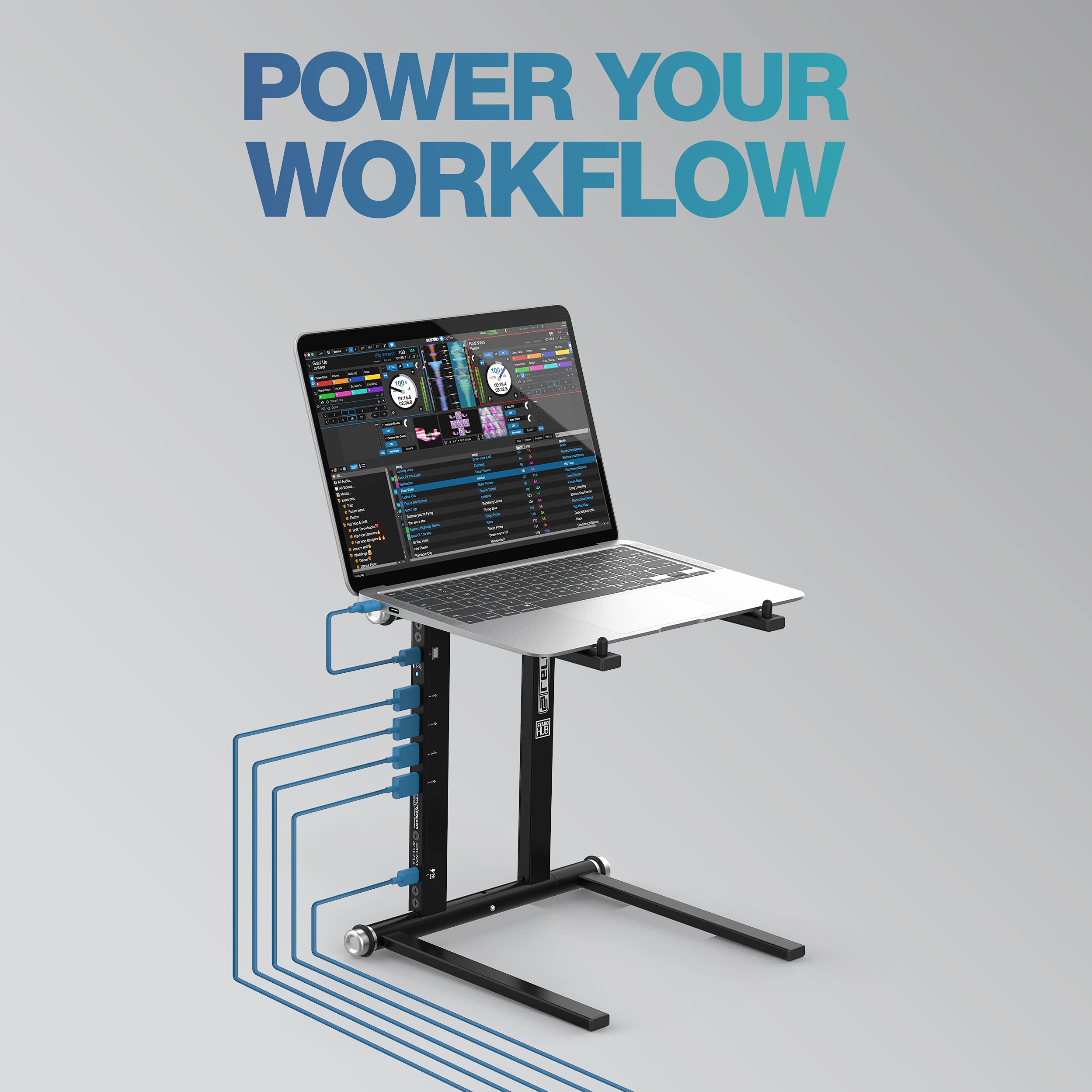 Reloop Stand Hub innovative Kombination aus Laptop-Ständer & fortschrittlichem USB-C-Hub mit PD-Unterstützung mit flexibler Aufbauweise mit 6 Positionen