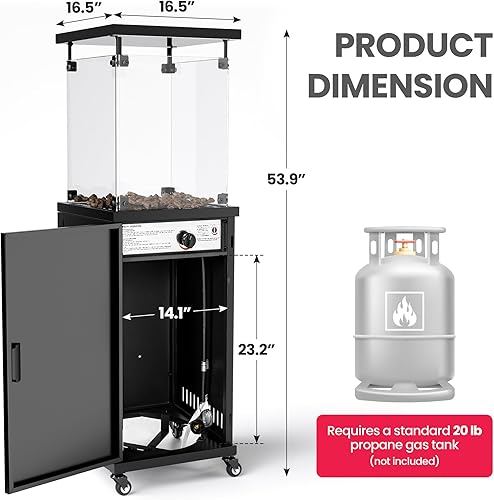 Miniatura 15 de Pamapic - Calentador de patio con funda, de llama piramidal, 48000 unidades térmicas británicas (BTU), tubo de vidrio de cuarzo, para patio al aire