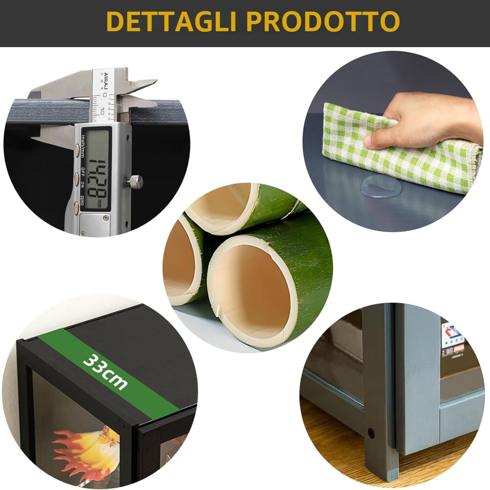 Vetrina anta vetro acrilico, vetrina 5 ripiani, organizer giocattoli collezione, libreria camera da letto, angolo lettura, bambini, bambù (porta a foglio nero)
